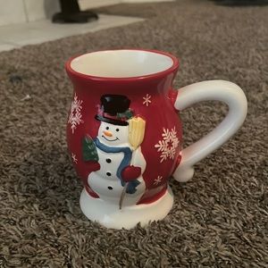 Red and White Christmas mug with Snowman